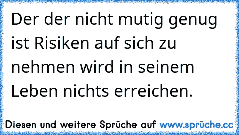 Der der nicht mutig genug ist Risiken auf sich zu nehmen wird in seinem Leben nichts erreichen.