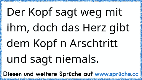 Der Kopf sagt weg mit ihm, doch das Herz gibt dem Kopf n Arschtritt und sagt niemals.