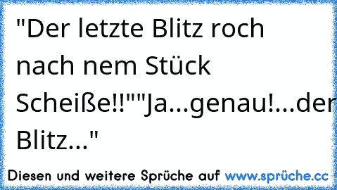 "Der letzte Blitz roch nach nem Stück Scheiße!!"
"Ja...genau!...der Blitz..."