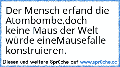 Der Mensch erfand die Atombombe,
doch keine Maus der Welt würde eine
Mausefalle konstruieren.