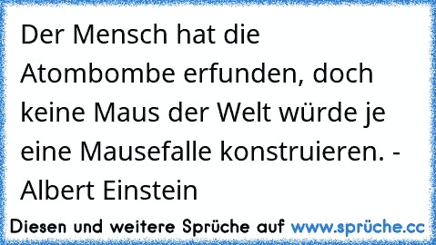 Der Mensch hat die Atombombe erfunden, doch keine Maus der Welt würde je eine Mausefalle konstruieren. - Albert Einstein ♥