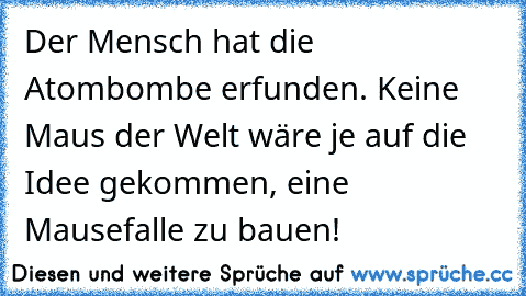 Der Mensch hat die Atombombe erfunden. Keine Maus der Welt wäre je auf die Idee gekommen, eine Mausefalle zu bauen!