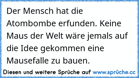 Der Mensch hat die Atombombe erfunden. Keine Maus der Welt wäre jemals auf die Idee gekommen eine Mausefalle zu bauen.