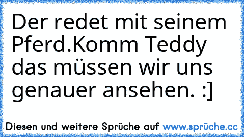 Der redet mit seinem Pferd.
Komm Teddy das müssen wir uns genauer ansehen. 
:] ♥