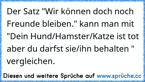 Der Satz "Wir können doch noch Freunde bleiben." kann man mit "Dein Hund/Hamster/Katze ist tot aber du darfst sie/ihn behalten " vergleichen.