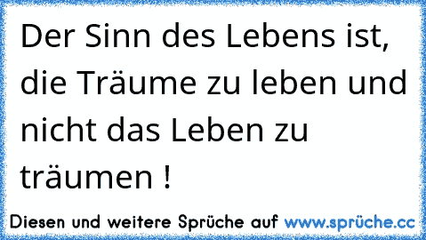 Der Sinn des Lebens ist, die Träume zu leben und nicht das Leben zu träumen !