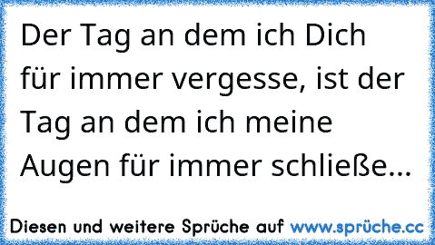 Der Tag an dem ich Dich für immer vergesse, ist der Tag an dem ich meine Augen für immer schließe...