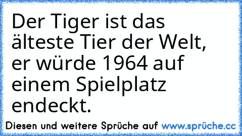 Der Tiger ist das älteste Tier der Welt, er würde 1964 auf einem Spielplatz endeckt.