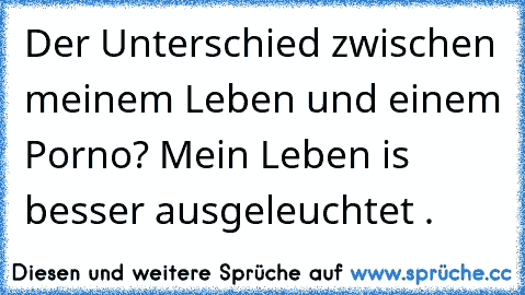 Der Unterschied zwischen meinem Leben und einem Porno? Mein Leben is besser ausgeleuchtet .