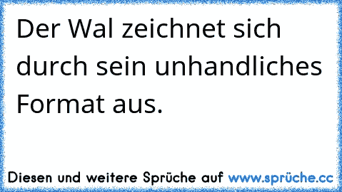 Der Wal zeichnet sich durch sein unhandliches Format aus.