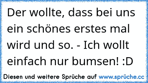 Der wollte, dass bei uns ein schönes erstes mal wird und so. - Ich wollt einfach nur bumsen! :D