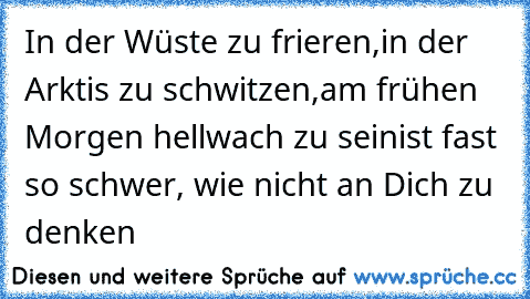 In der Wüste zu frieren,
in der Arktis zu schwitzen,
am frühen Morgen hellwach zu sein
ist fast so schwer, wie nicht an Dich zu denken