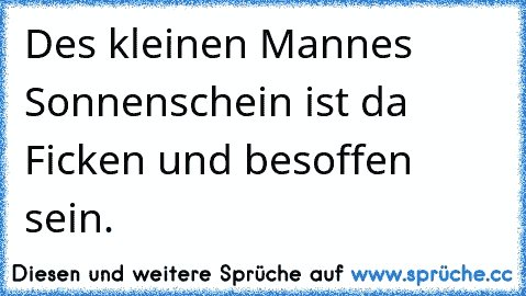 Des kleinen Mannes Sonnenschein ist da Ficken und besoffen sein.