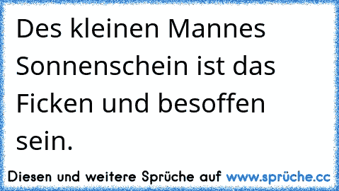 Des kleinen Mannes Sonnenschein ist das Ficken und besoffen sein.