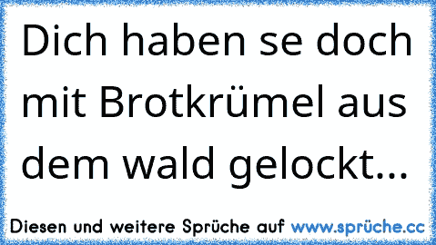 Dich haben se doch mit Brotkrümel aus dem wald gelockt...