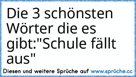 Die 3 schönsten Wörter die es gibt:
"Schule fällt aus" ♥