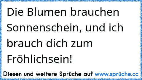 Die Blumen brauchen Sonnenschein, und ich brauch dich zum Fröhlichsein!