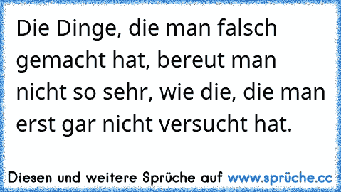 Die Dinge, die man falsch gemacht hat, bereut man nicht so sehr, wie die, die man erst gar nicht versucht hat.