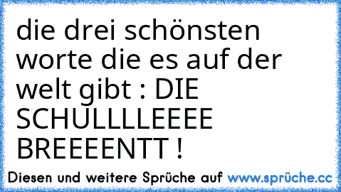 die drei schönsten worte die es auf der welt gibt : DIE SCHULLLLEEEE BREEEENTT !