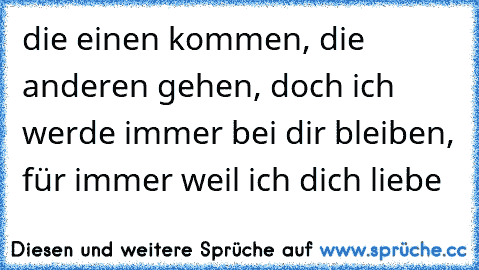 die einen kommen, die anderen gehen, doch ich werde immer bei dir bleiben, für immer weil ich dich liebe 