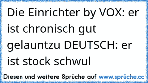 Die Einrichter by VOX: er ist chronisch gut gelaunt
zu DEUTSCH: er ist stock schwul