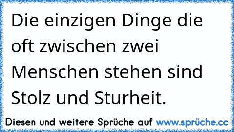 Die einzigen Dinge die oft zwischen zwei Menschen stehen sind Stolz und Sturheit.