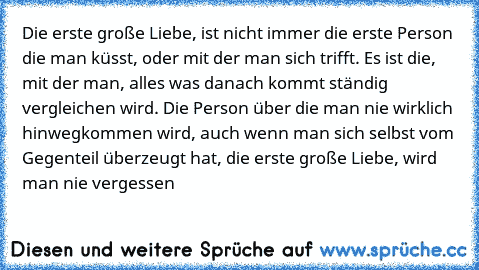 Die erste große Liebe, ist nicht immer die erste Person die man küsst, oder mit der man sich trifft. Es ist die, mit der man, alles was danach kommt ständig vergleichen wird. Die Person über die man nie wirklich hinwegkommen wird, auch wenn man sich selbst vom Gegenteil überzeugt hat, die erste große Liebe, wird man nie vergessen ♥