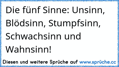 Die fünf Sinne: Unsinn, Blödsinn, Stumpfsinn, Schwachsinn und Wahnsinn!