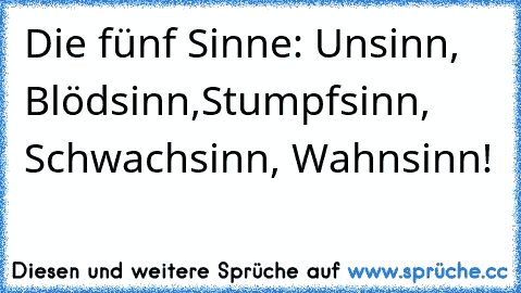 Die fünf Sinne: Unsinn, Blödsinn,
Stumpfsinn, Schwachsinn, Wahnsinn!