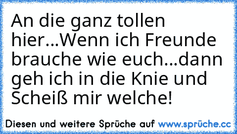 An die ganz tollen hier...Wenn ich Freunde brauche wie euch...dann geh ich in die Knie und Scheiß mir welche!