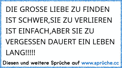 DIE GROSSE LIEBE ZU FINDEN IST SCHWER,SIE ZU VERLIEREN IST EINFACH,ABER SIE ZU VERGESSEN DAUERT EIN LEBEN LANG!!!!!