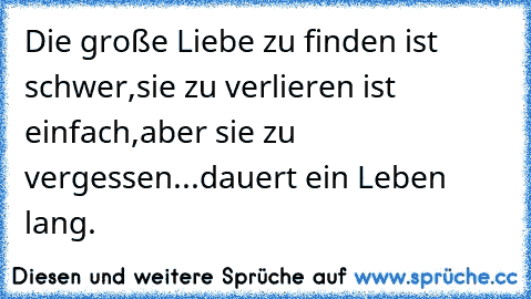 Die große Liebe zu finden ist schwer,
sie zu verlieren ist einfach,
aber sie zu vergessen...
dauert ein Leben lang.