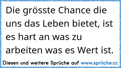 Die grösste Chance die uns das Leben bietet, ist es hart an was zu arbeiten was es Wert ist.