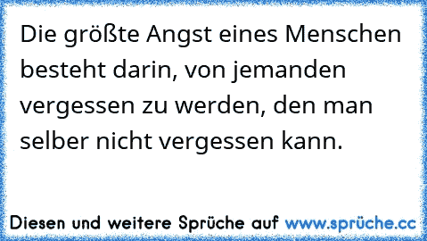 Die größte Angst eines Menschen besteht darin, von jemanden vergessen zu werden, den man selber nicht vergessen kann.