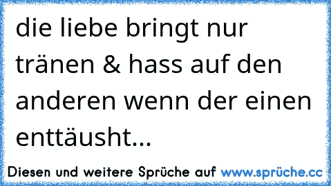 die liebe bringt nur tränen & hass auf den anderen wenn der einen enttäusht...