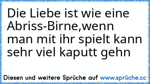 Die Liebe ist wie eine Abriss-Birne,
wenn man mit ihr spielt kann sehr viel kaputt gehn