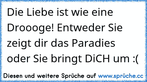 Die Liebe ist wie eine Droooge! Entweder Sie zeigt dir das Paradies oder Sie bringt DiCH um :(