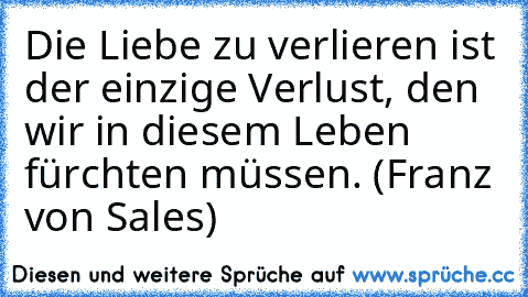 Die Liebe zu verlieren ist der einzige Verlust, den wir in diesem Leben fürchten müssen. (Franz von Sales)