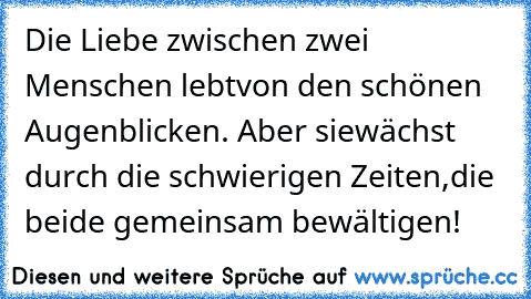 Die Liebe zwischen zwei Menschen lebt
von den schönen Augenblicken. Aber sie
wächst durch die schwierigen Zeiten,
die beide gemeinsam bewältigen!