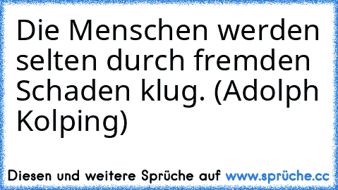 Die Menschen werden selten durch fremden Schaden klug. (Adolph Kolping)