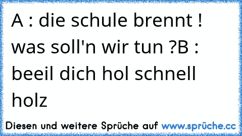 A : die schule brennt ! was soll'n wir tun ?
B : beeil dich hol schnell holz