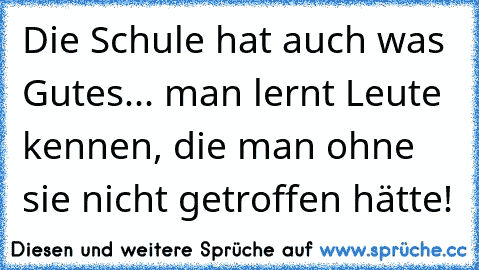 Die Schule hat auch was Gutes... man lernt Leute kennen, die man ohne sie nicht getroffen hätte!