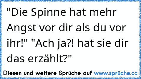 "Die Spinne hat mehr Angst vor dir als du vor ihr!" 
"Ach ja?! hat sie dir das erzählt?"