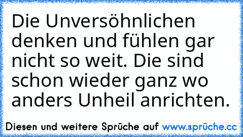 Die Unversöhnlichen denken und fühlen gar nicht so weit. Die sind schon wieder ganz wo anders Unheil anrichten.