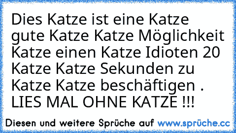 Dies Katze ist eine Katze gute Katze Katze Möglichkeit Katze einen Katze Idioten 20 Katze Katze Sekunden zu Katze Katze beschäftigen . 
LIES MAL OHNE KATZE !!!