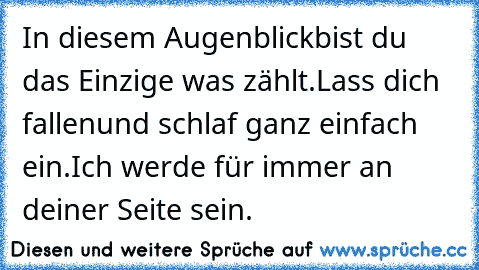 In diesem Augenblick
bist du das Einzige was zählt.
Lass dich fallen
und schlaf ganz einfach ein.
Ich werde für immer an deiner Seite sein.