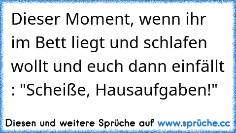 Dieser Moment, wenn ihr im Bett liegt und schlafen wollt und euch dann einfällt : "Scheiße, Hausaufgaben!"