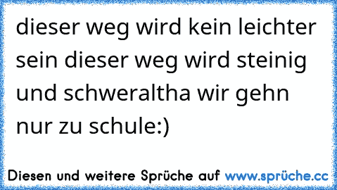 dieser weg wird kein leichter sein dieser weg wird steinig und schwer
altha wir gehn nur zu schule:)