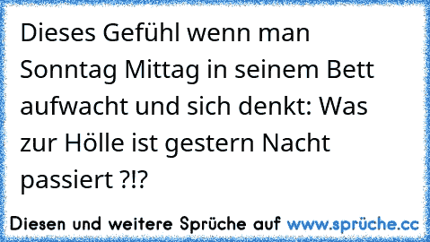 Dieses Gefühl wenn man Sonntag Mittag in seinem Bett aufwacht und sich denkt: Was zur Hölle ist gestern Nacht passiert ?!?