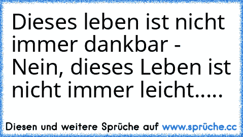 Dieses leben ist nicht immer dankbar - Nein, dieses Leben ist nicht immer leicht.....